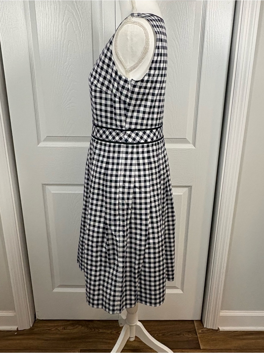 Talbots Petite 6P Navy Gingham Midi Fit & Flare Cotton Dress - Picture 2 of 8